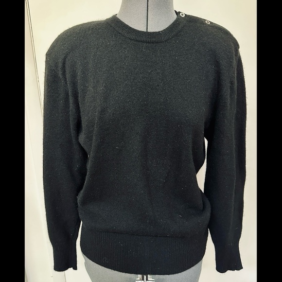 Neiman Marcus Sweaters - VINTAGE 1990s NEIMAN MARCUS BLACK 100% CASHMERE SWEATER SHOULDER PADS BUTTONS L